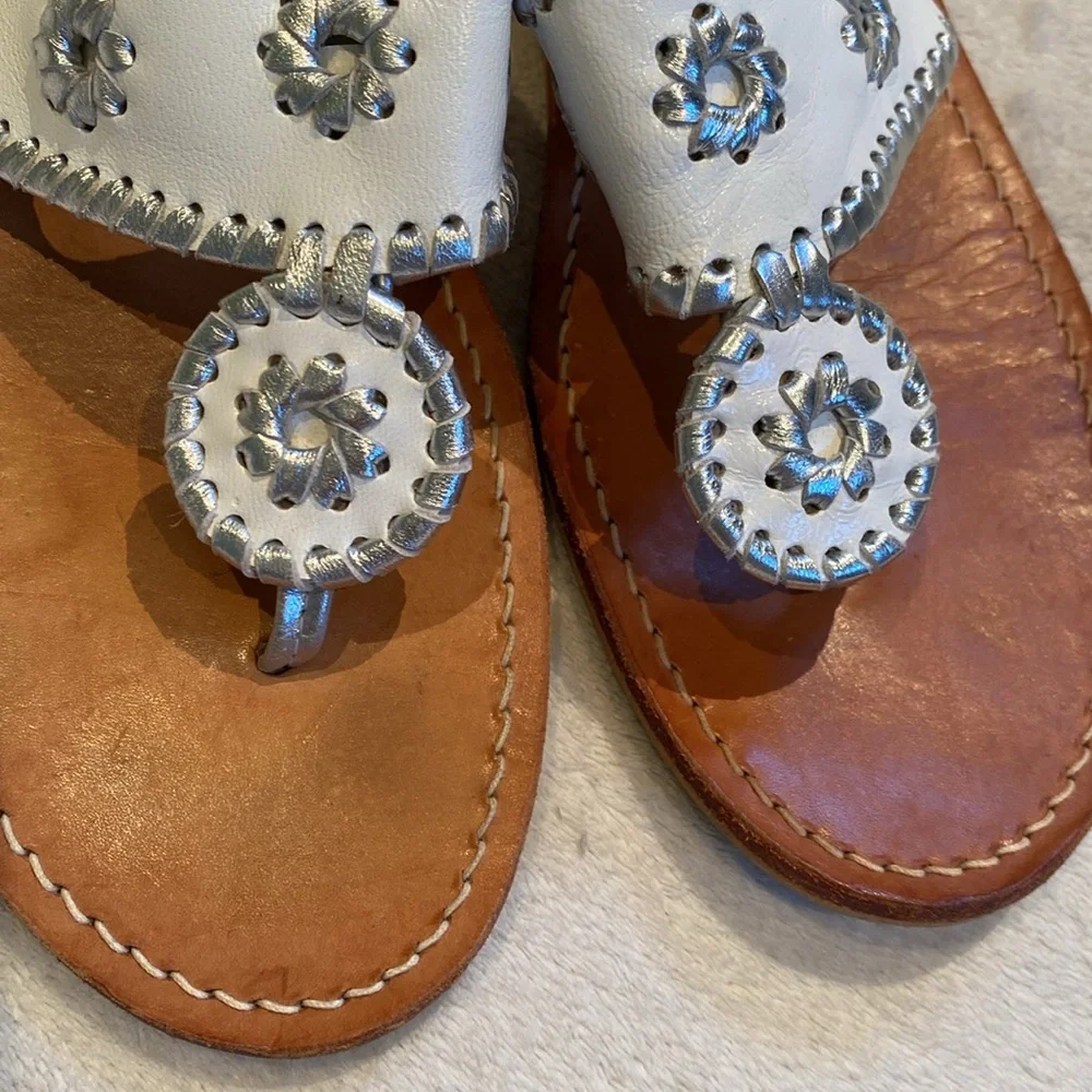 Jack Rogers Navajo White silver whipstitch leather sandals Sz 10 M - Picture 3 of 9